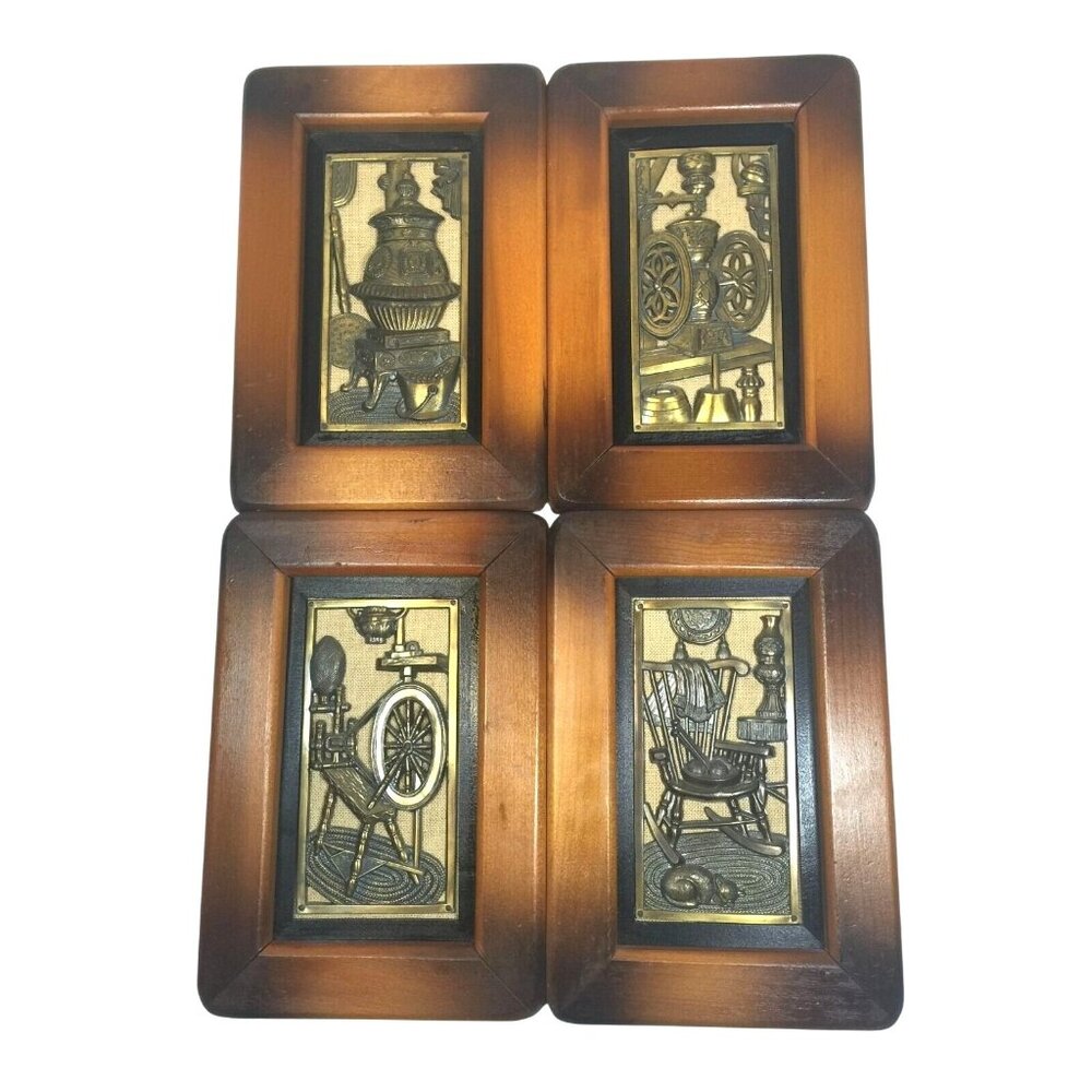Set of 4 UCAGCO Vintage Relief 3D Plaques Wall Art Folk Art Cottage 60s 70s